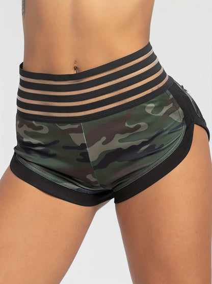 Camo Lace Stripes Sports Shorts: Butt Lifting, Yoga Shorts with Pocket