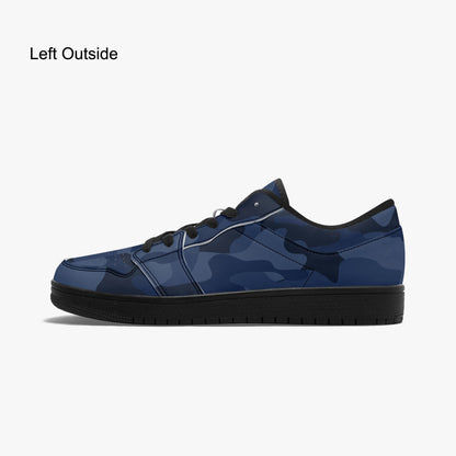 Camo Sneakers | Deep Blue Low-Top Leather Camouflage Shoes