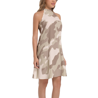 Flared Camo Dress | Halter Neck | Desert Brown Camouflage