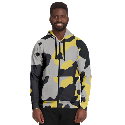 Zip-Up Hoodie | Yellow, Black & Silver Camouflage