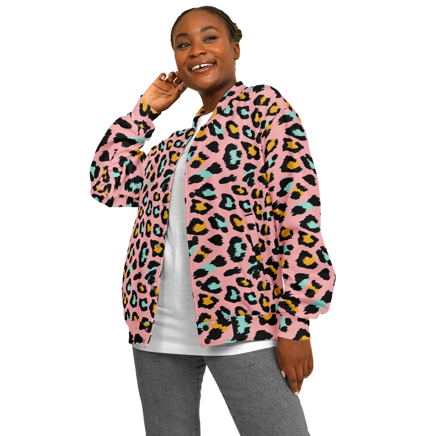 Pink Panther Baseball Jacket | Leopard Print in Black & Yellow