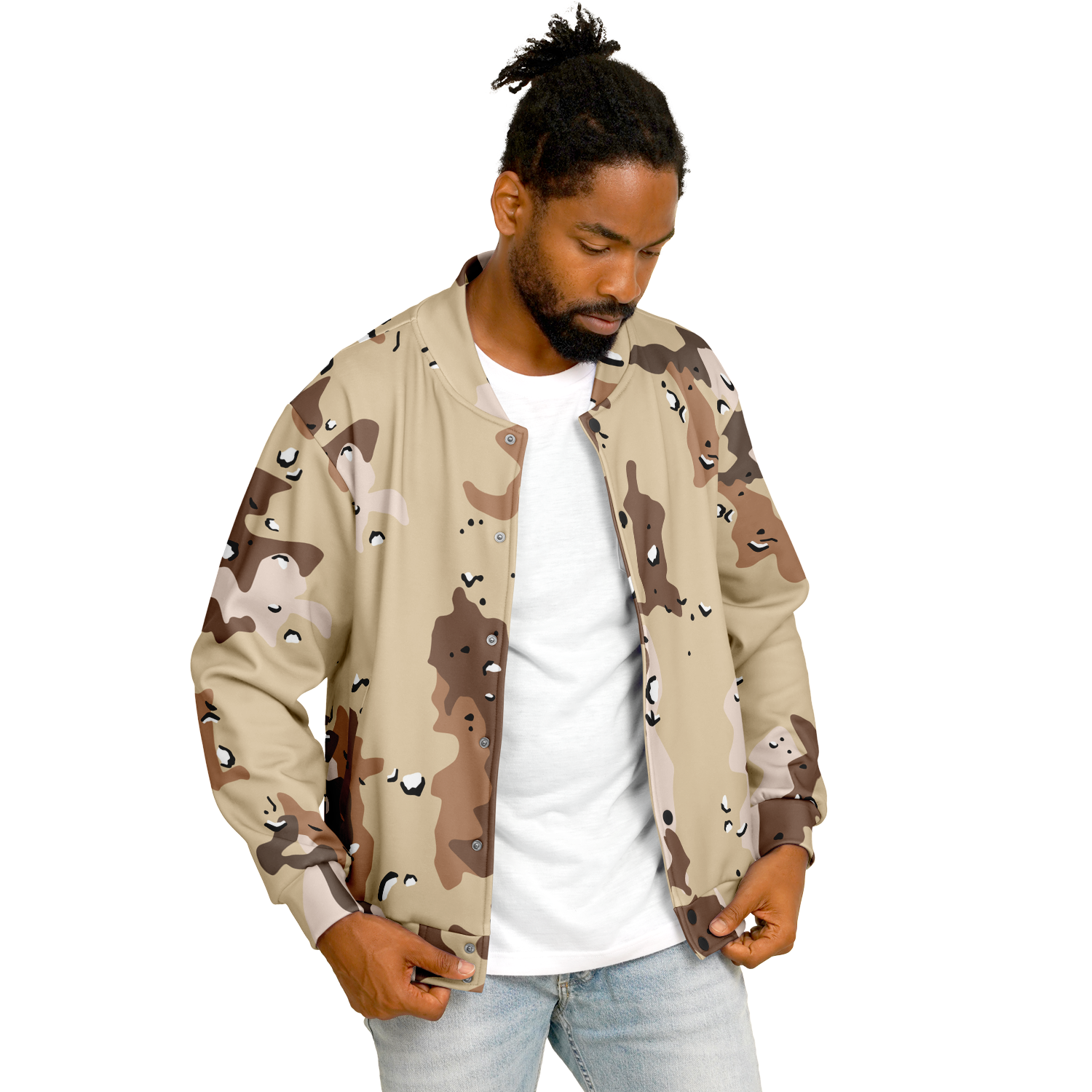 Brown Baseball Jacket in Marines Military Camo Print