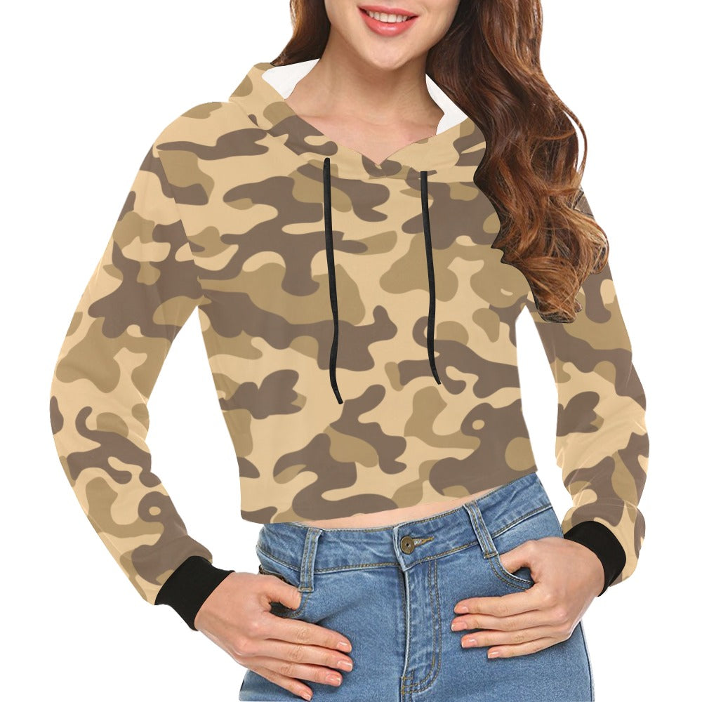 Cropped Camo Hoodie | Tight Fit | Khaki Camouflage