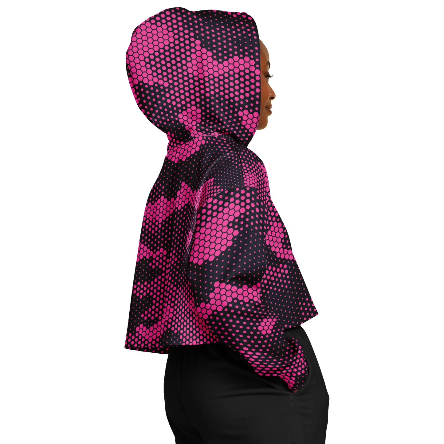 Cropped Hoodie For Women | Pink Digital Dotted Hexagonal