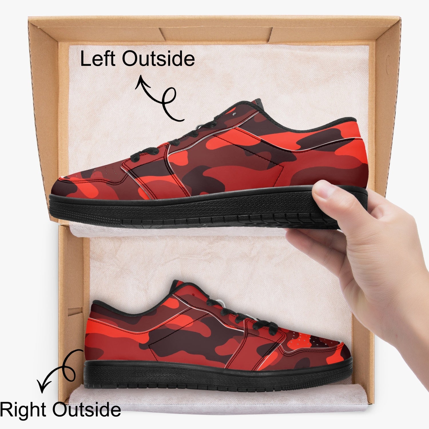 Camo Sneakers | Red Low-Top Leather Camouflage Shoes