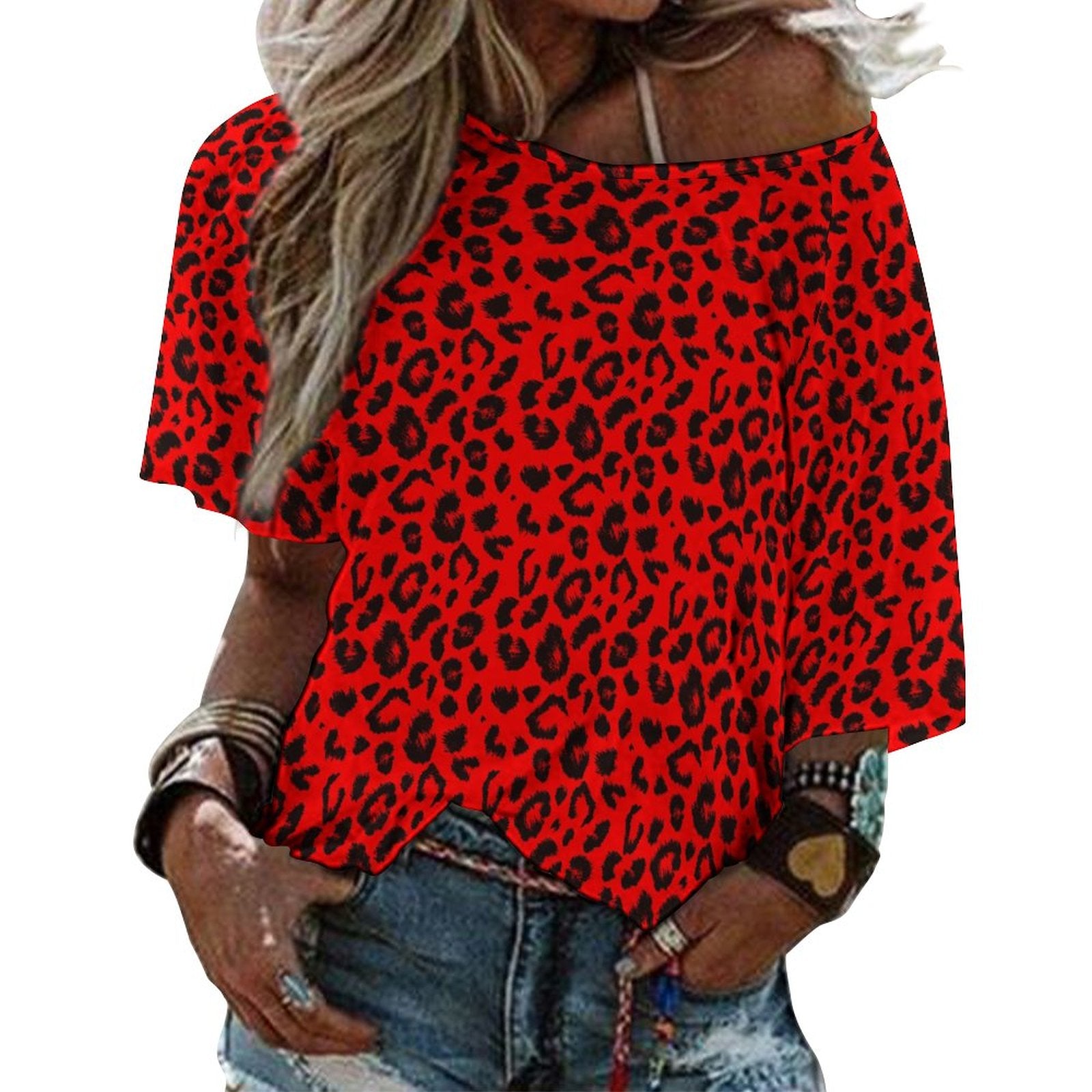 Off The Shoulder Top | Black and Red Leopard Print