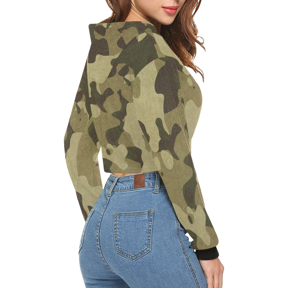 Cropped Camo Hoodie | Tight Fit | Green Fabric Camouflage