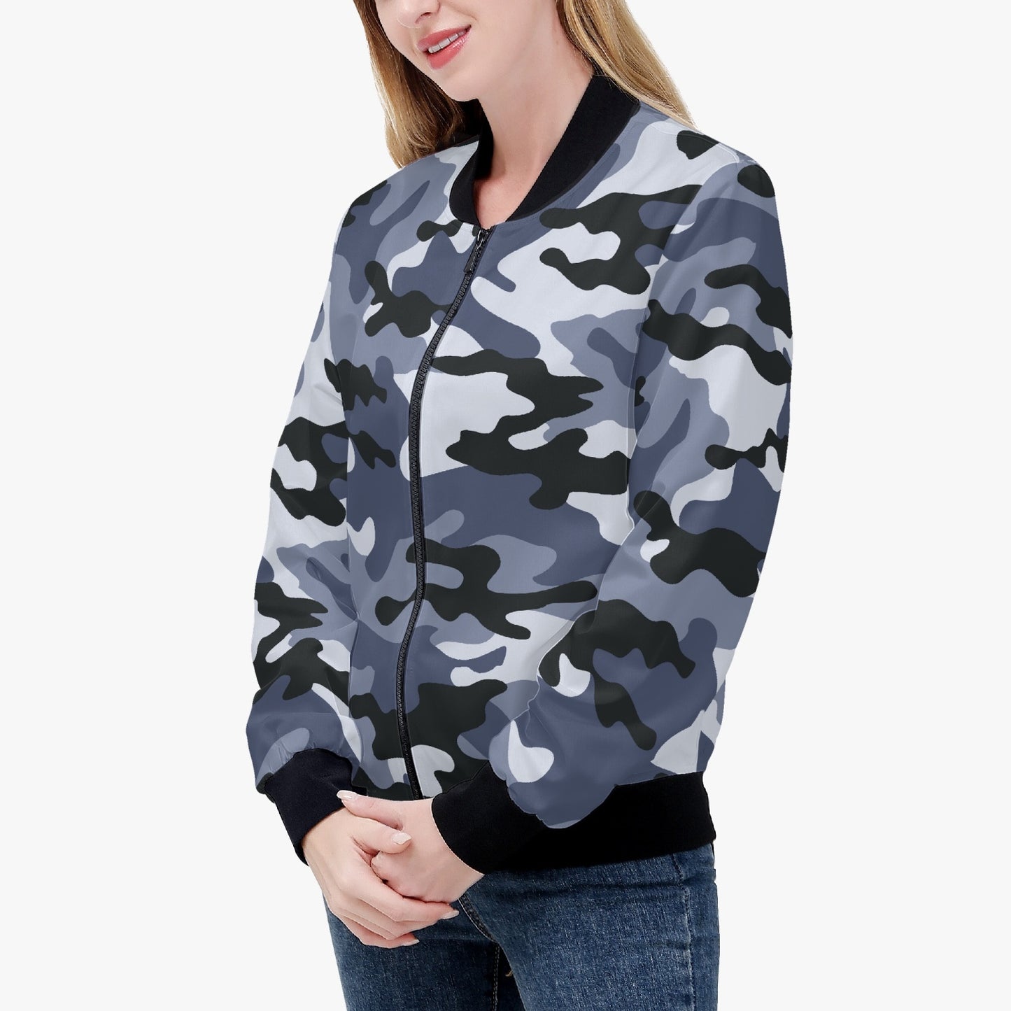 Women's Camo Bomber Jacket | Light Blue Camouflage