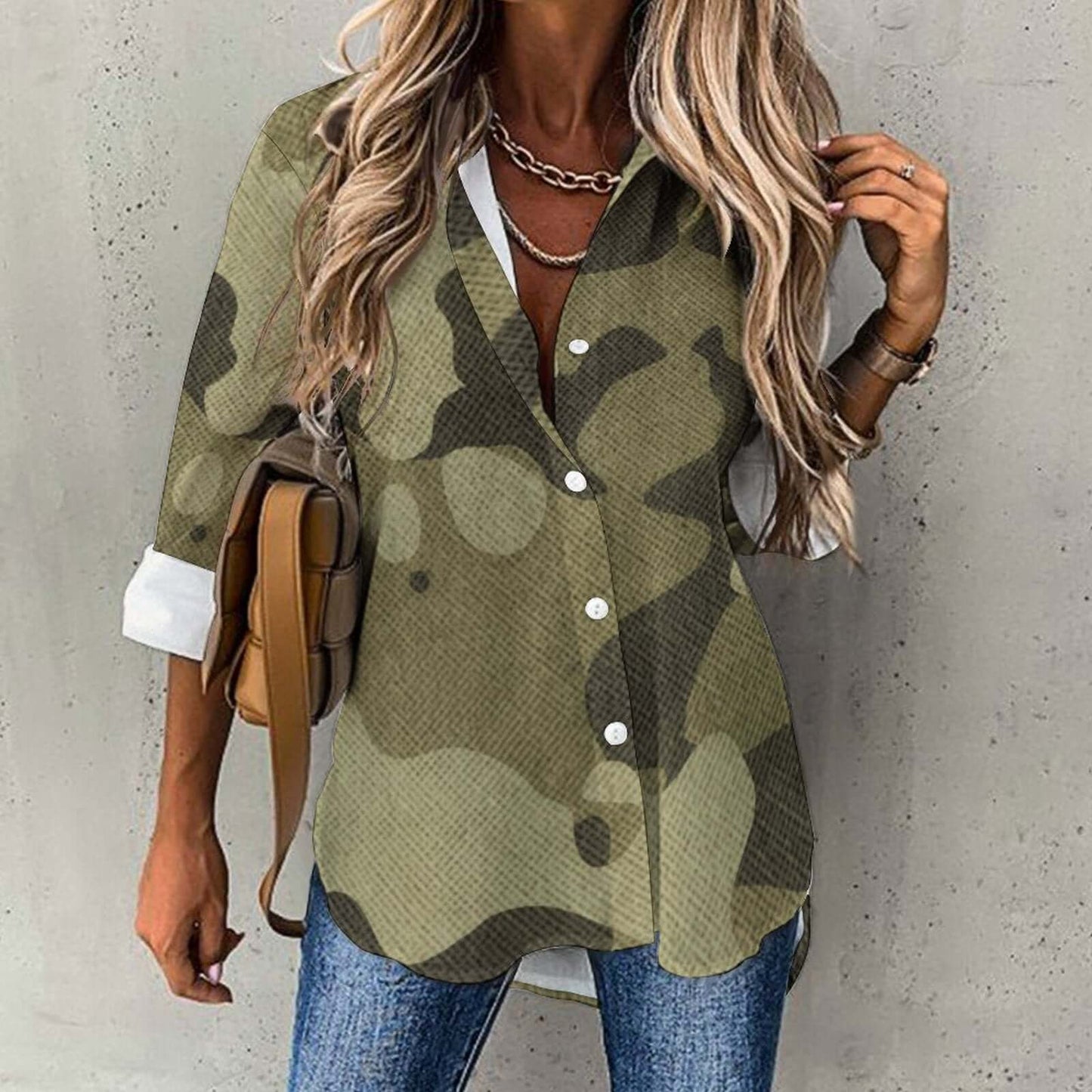 Women's Button-Up Camo Shirt | Green Fabric