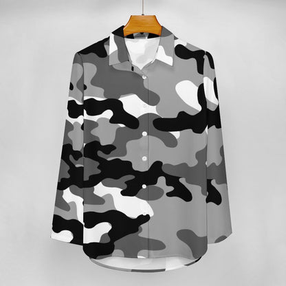 Women's Button-Up Camo Shirt | Black, White & Gray