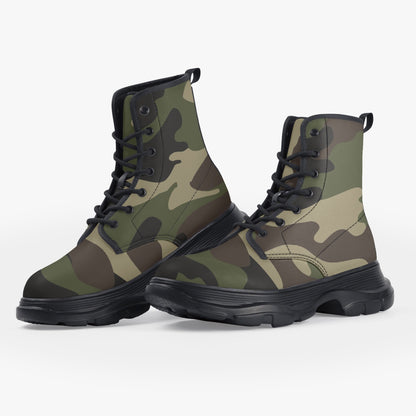 Chunky Boots | Leather in Classic Green Camouflage