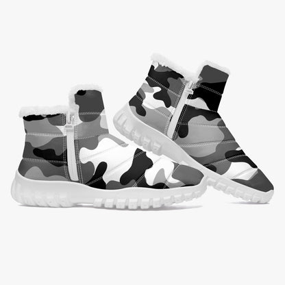 Camo Boots | Cotton-pad Fur Zipper Up | Gray, Black & White