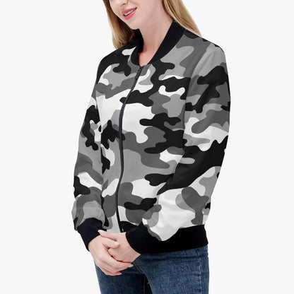 Women's Camo Bomber Jacket | Gray, Black and White