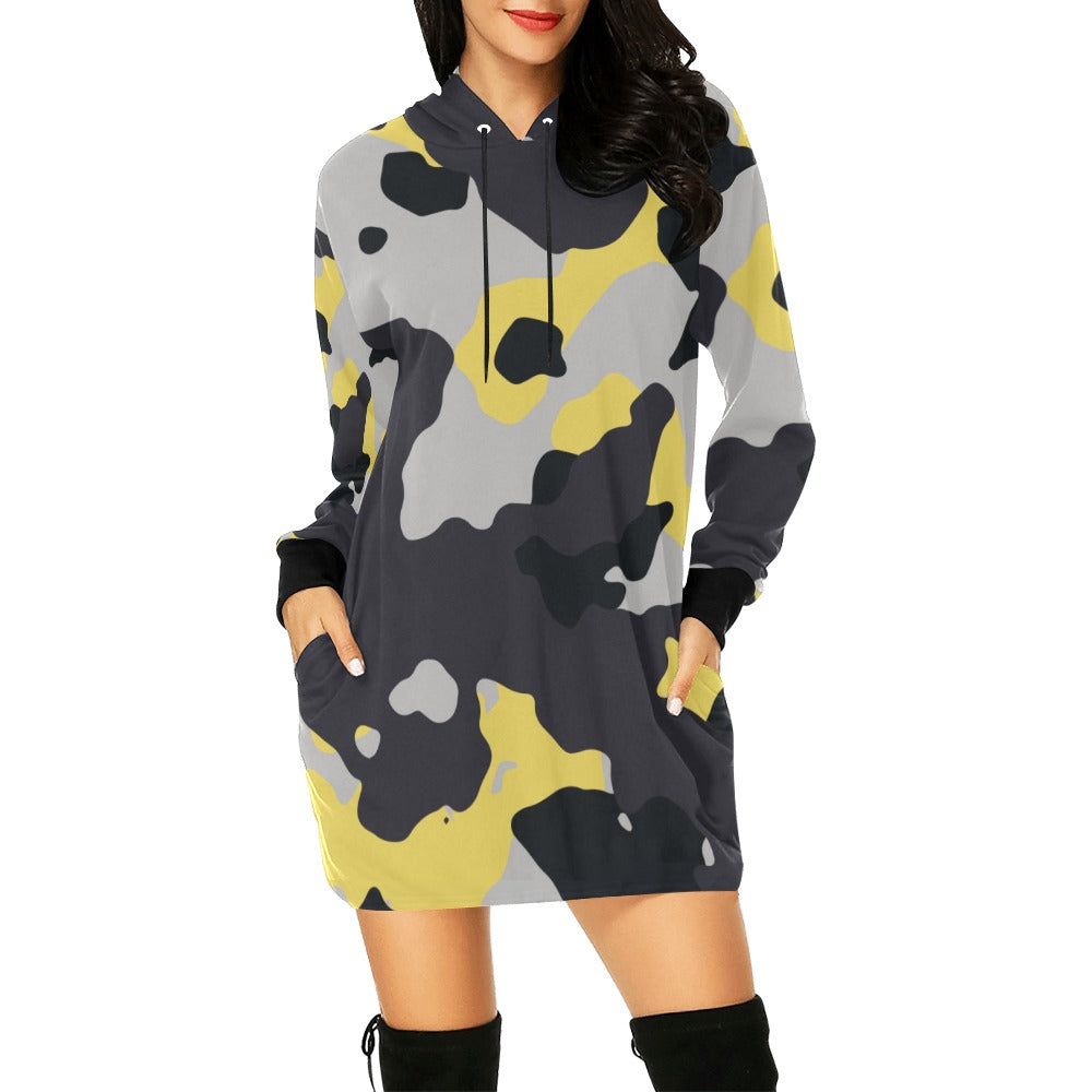 Camo Hoodie Dress | Yellow, Black and Silver Camouflage