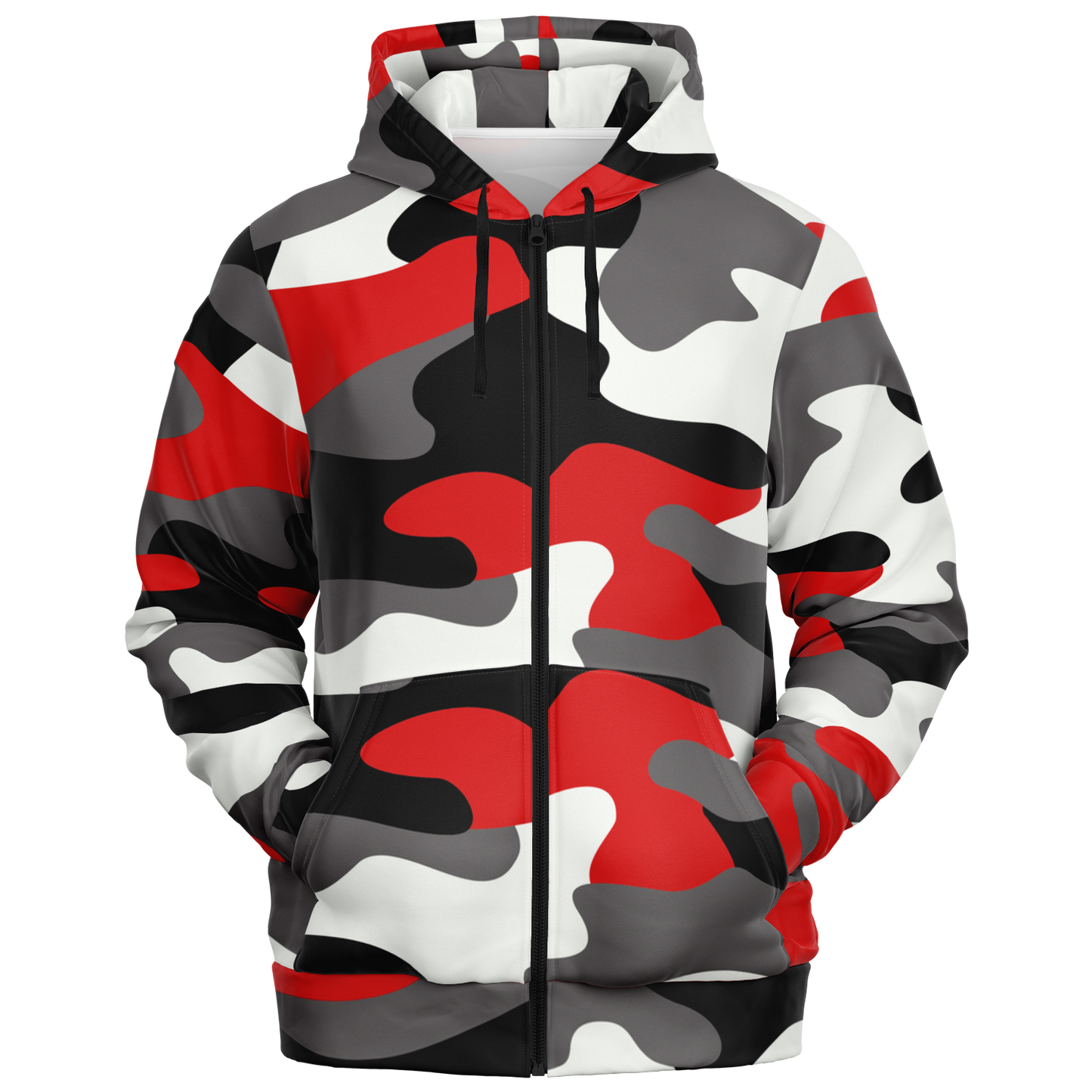 Zip-Up Hoodie | Red, Black, and White Camouflage