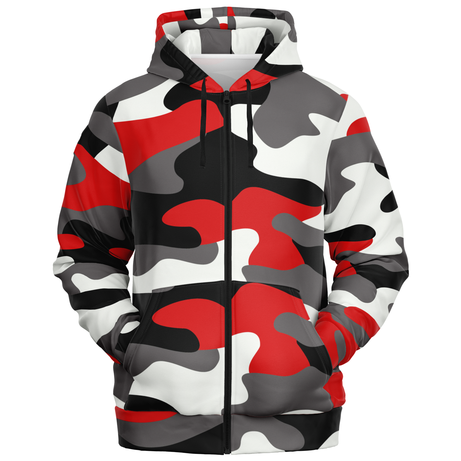 Zip-Up Hoodie | Red, Black, and White Camouflage