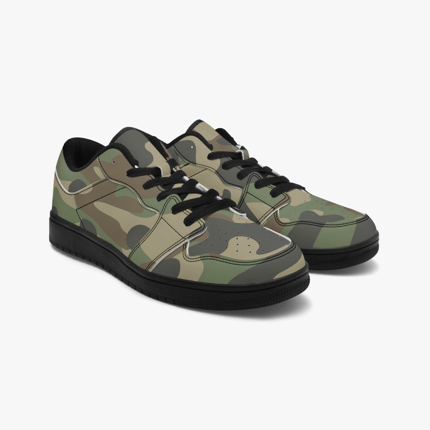 Camo Sneakers | Military Brown Low-Top Leather Camouflage Shoes