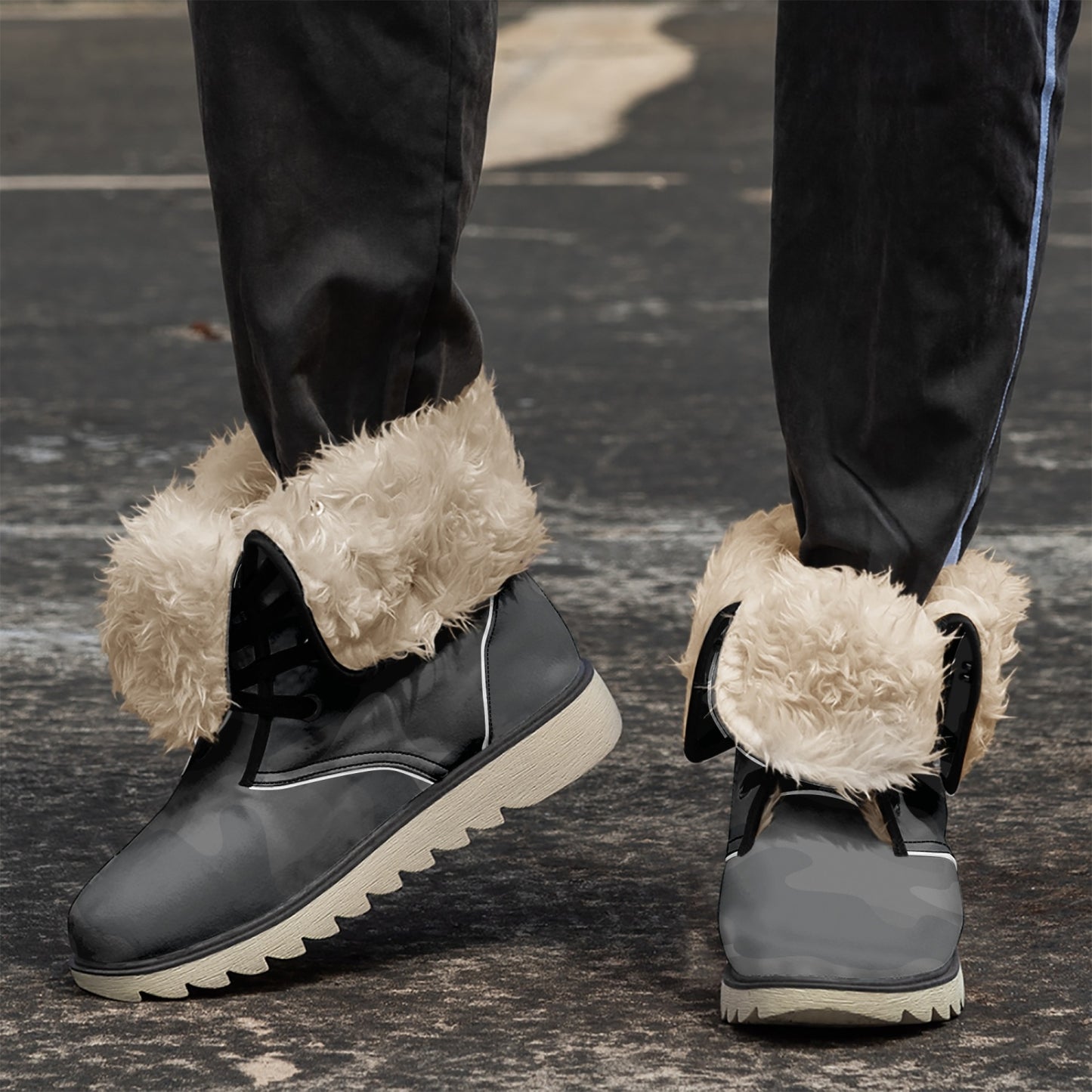 Camo Boots | Black Cotton-Pad Fur Lining