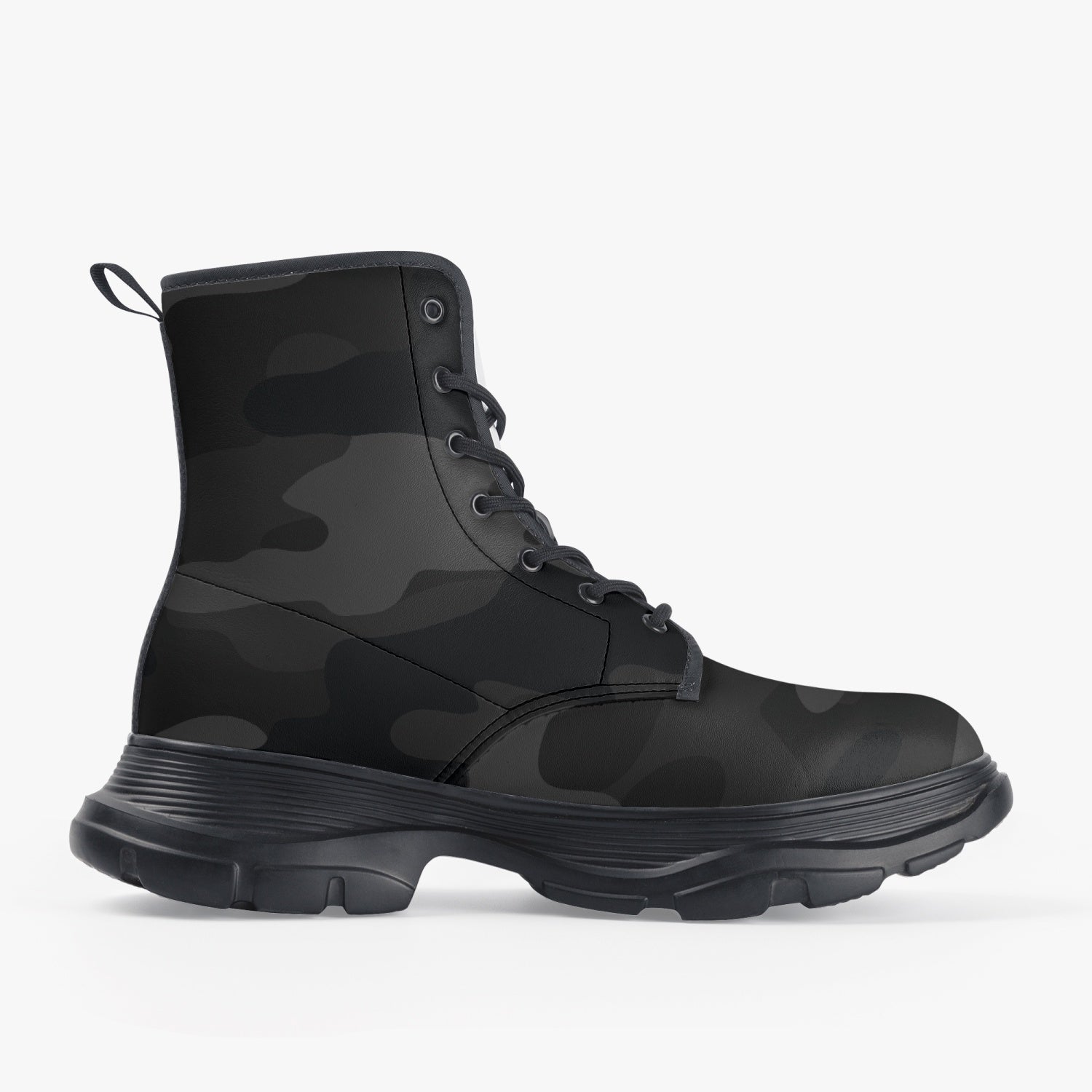 Chunky Boots | Leather in Black Camouflage