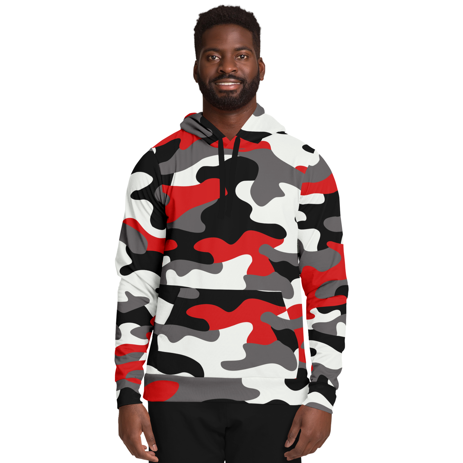 Camo Hoodie | Red, Black & White Camouflage Pullover