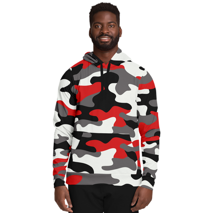 Camo Hoodie | Red, Black & White Camouflage Pullover