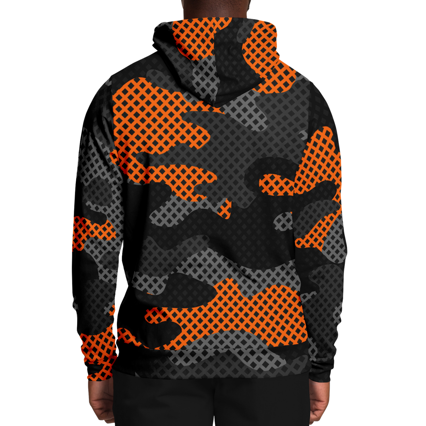 Camo Hoodie | Black & Orange Pixel Camouflage Pullover