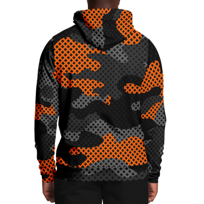 Camo Hoodie | Black & Orange Pixel Camouflage Pullover