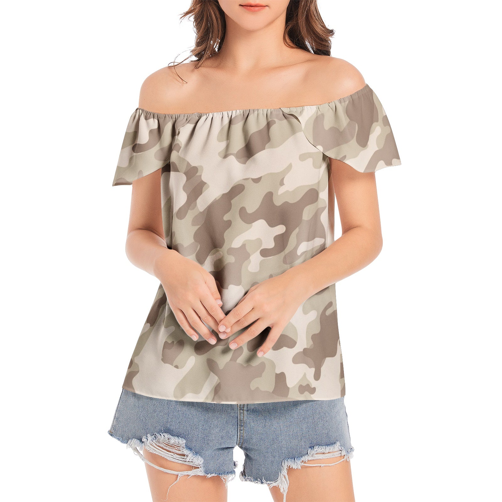 Off The Shoulder Camo Top | Desert Brown Camouflage