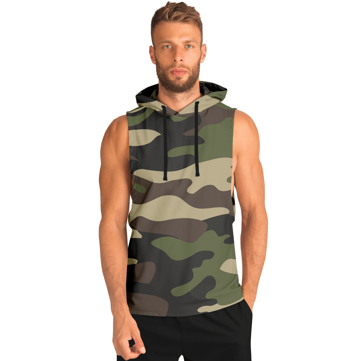 Sleeveless Hoodie | Classic Green Camouflage