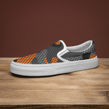 Camo Slip-On Shoes | Orange & Black Pixel Camouflage