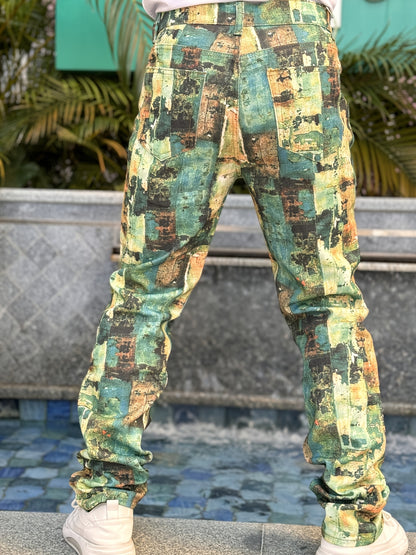 Men's Green Jeans | Digital Printed Denim Pants