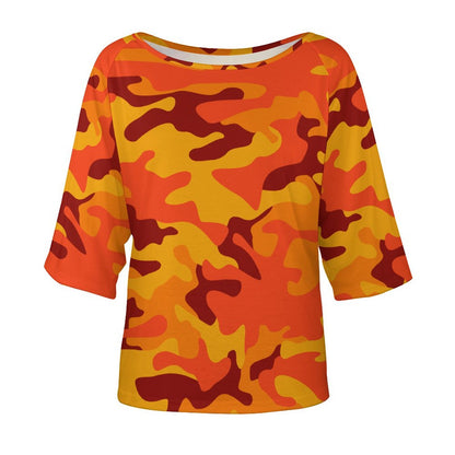 Off The Shoulder Top | Orange & Red Camo Shirt