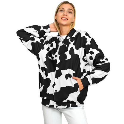 Baseball Jacket in Black & White Cow Print | Unisex