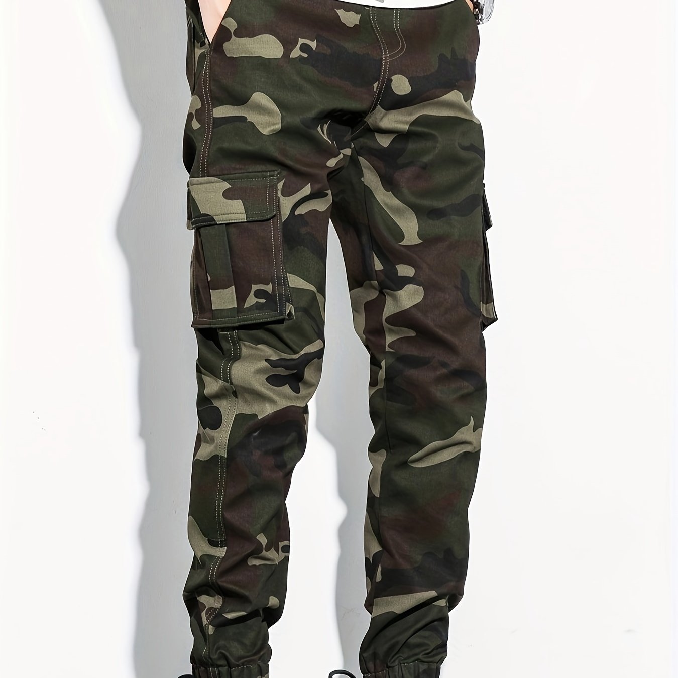 Men's Camo Cargo Cropped Pants With Multi Pockets | Vintage Style