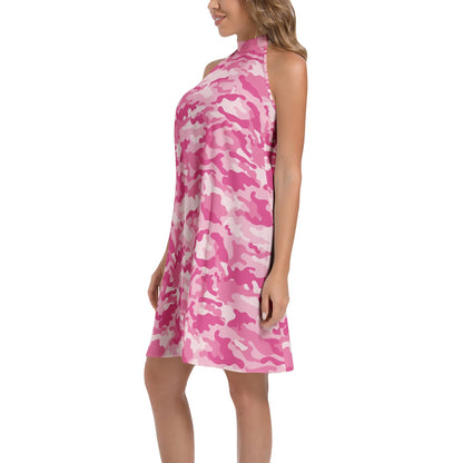 Flared Camo Dress | Halter Neck | Lavender Pink Camouflage