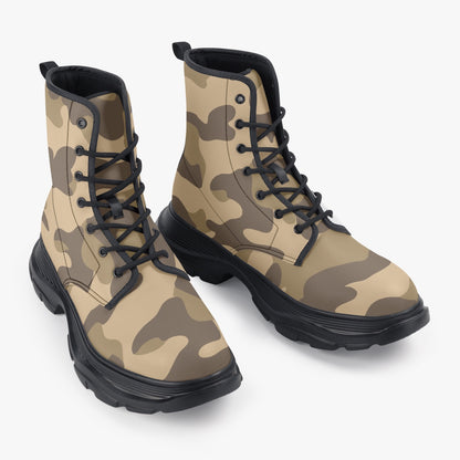 Chunky Boots | Leather in Khaki Camouflage