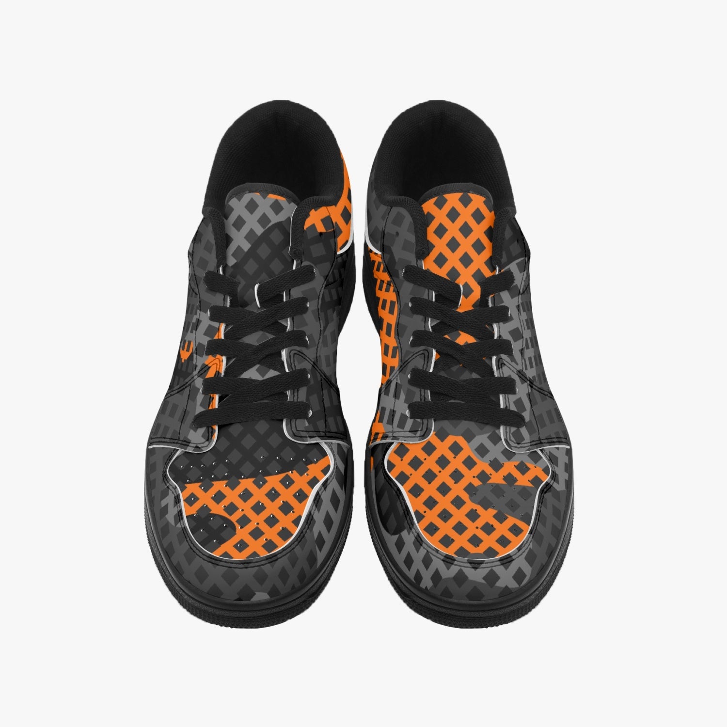 Camo Sneakers | Black and Orange Low-Top Leather Camouflage