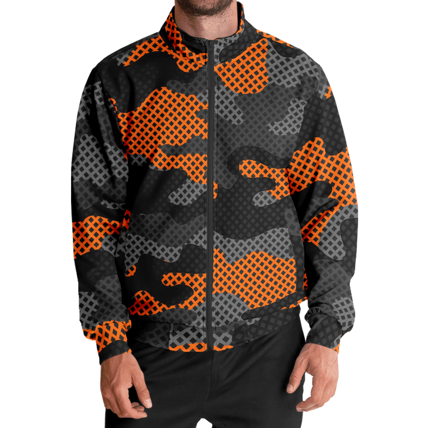 Camo Track Jacket | Orange & Black Pixel Camouflage