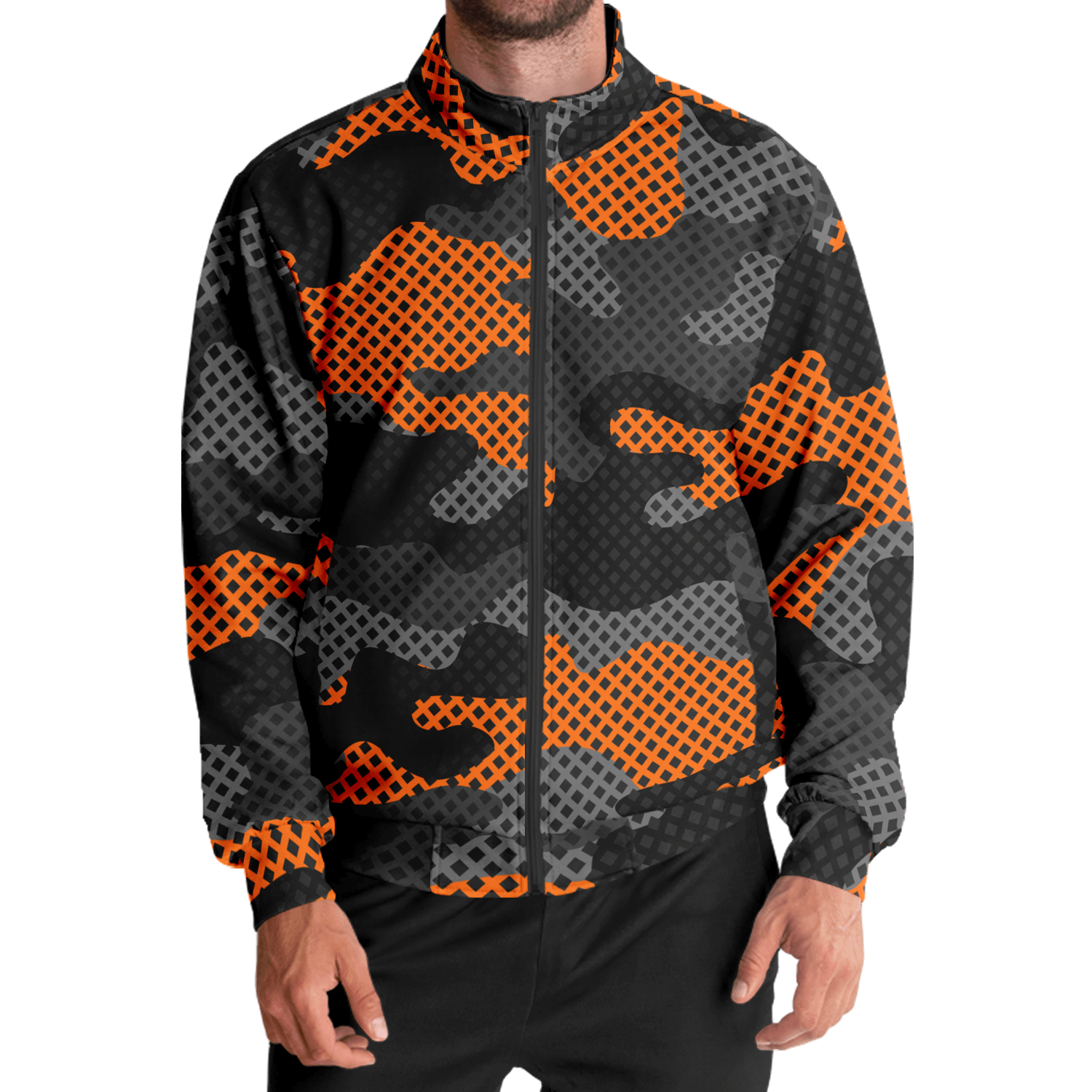 Camo Track Jacket | Orange & Black Pixel Camouflage