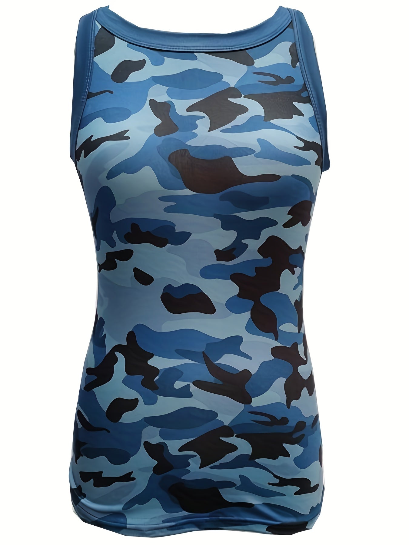 Camouflage Print Tank Top, Y2K Sleeveless Crew Neck Tank Top