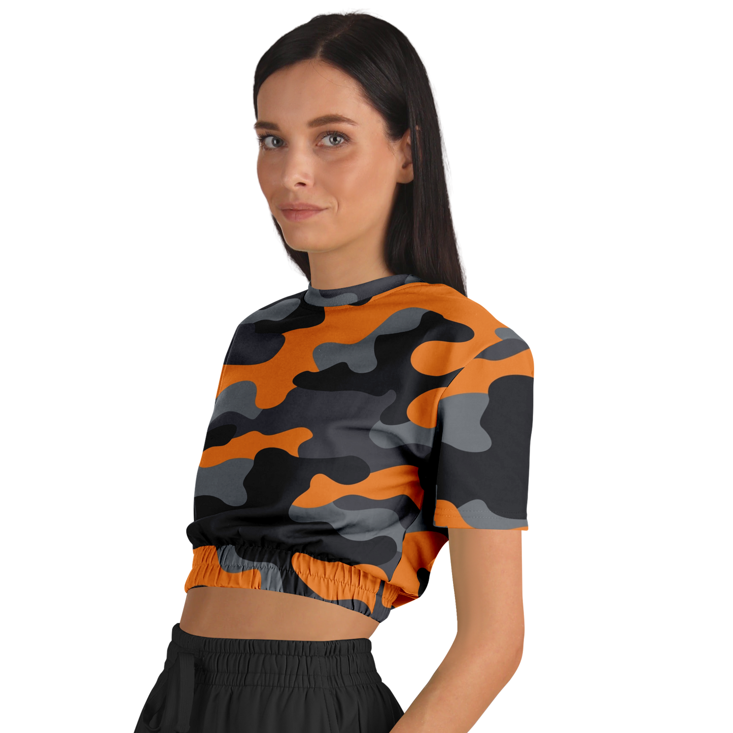 Camo Crop Top Sweatshirt | Orange, Gray & Black Camouflage