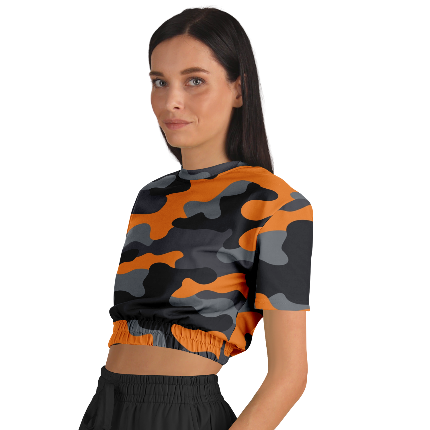 Camo Crop Top Sweatshirt | Orange, Gray & Black Camouflage