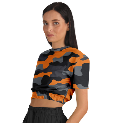 Camo Crop Top Sweatshirt | Orange, Gray & Black Camouflage