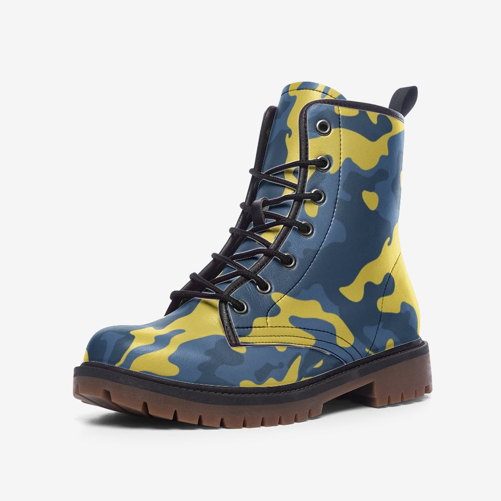 Blue and Yellow Camo Boots | Leather Lightweight