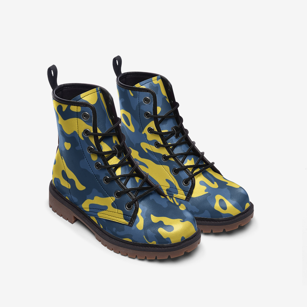 Blue and Yellow Camo Boots | Leather Lightweight