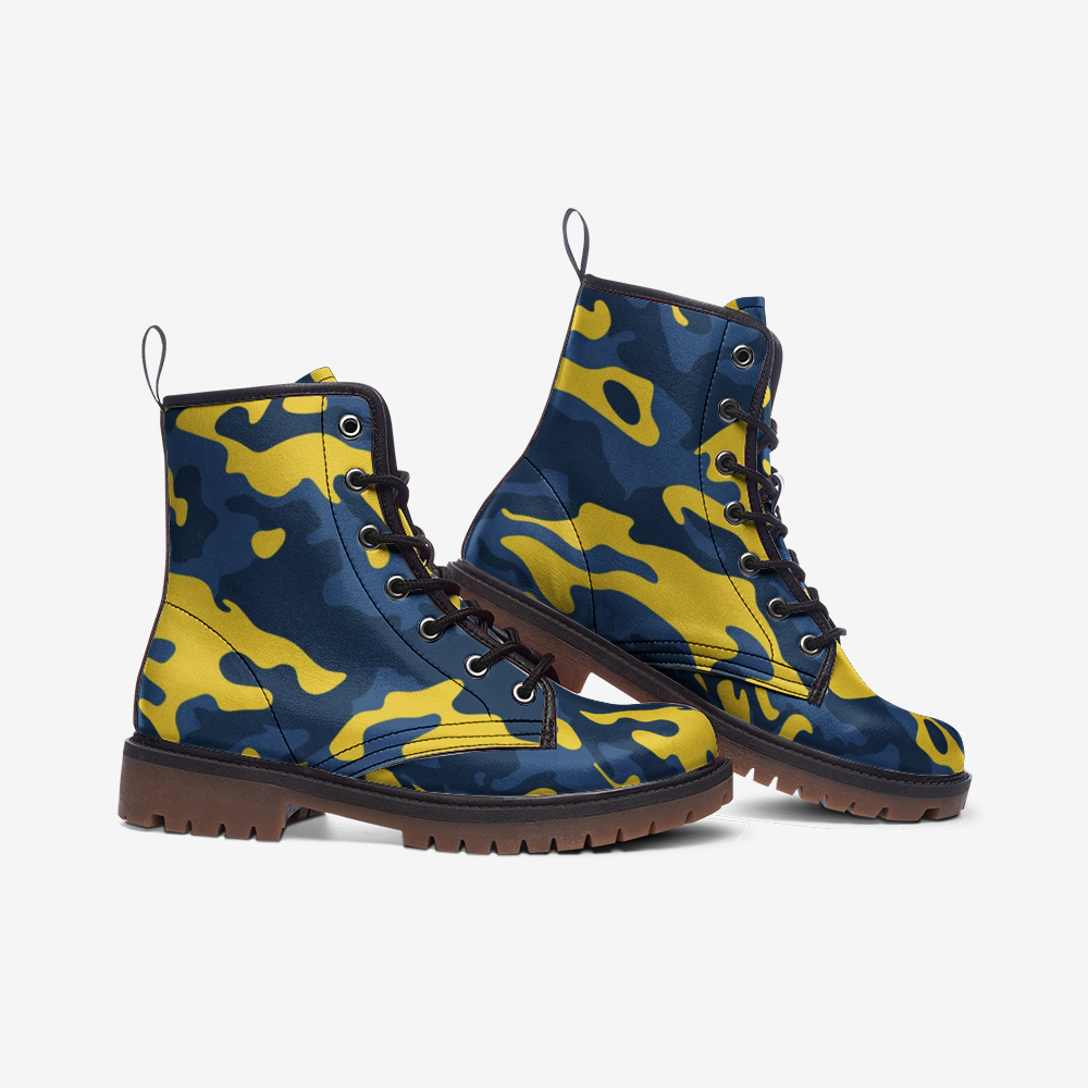 Blue and Yellow Camo Boots | Leather Lightweight