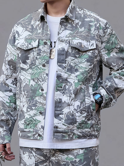 Men's Camo Print Denim Jacket | Cotton Blend, Sleeveless