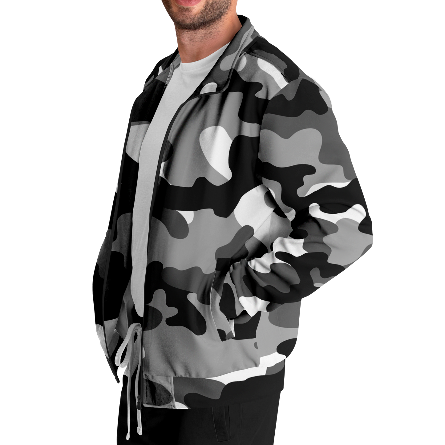 Camo Track Jacket | Black, Gray & White Camouflage