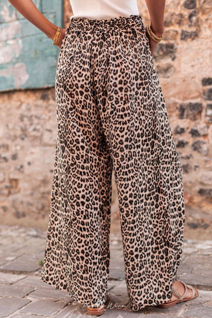 Leopard Drawstring Wide Leg Pants