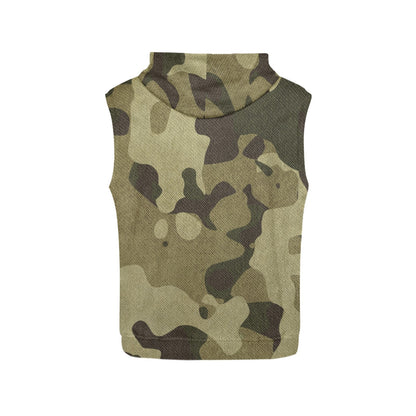 Sleeveless Hoodie For women | Green Fabric Camouflage